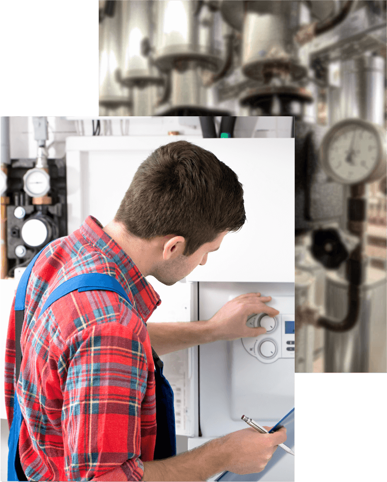 Technician servicing heating Technician servicing heating
